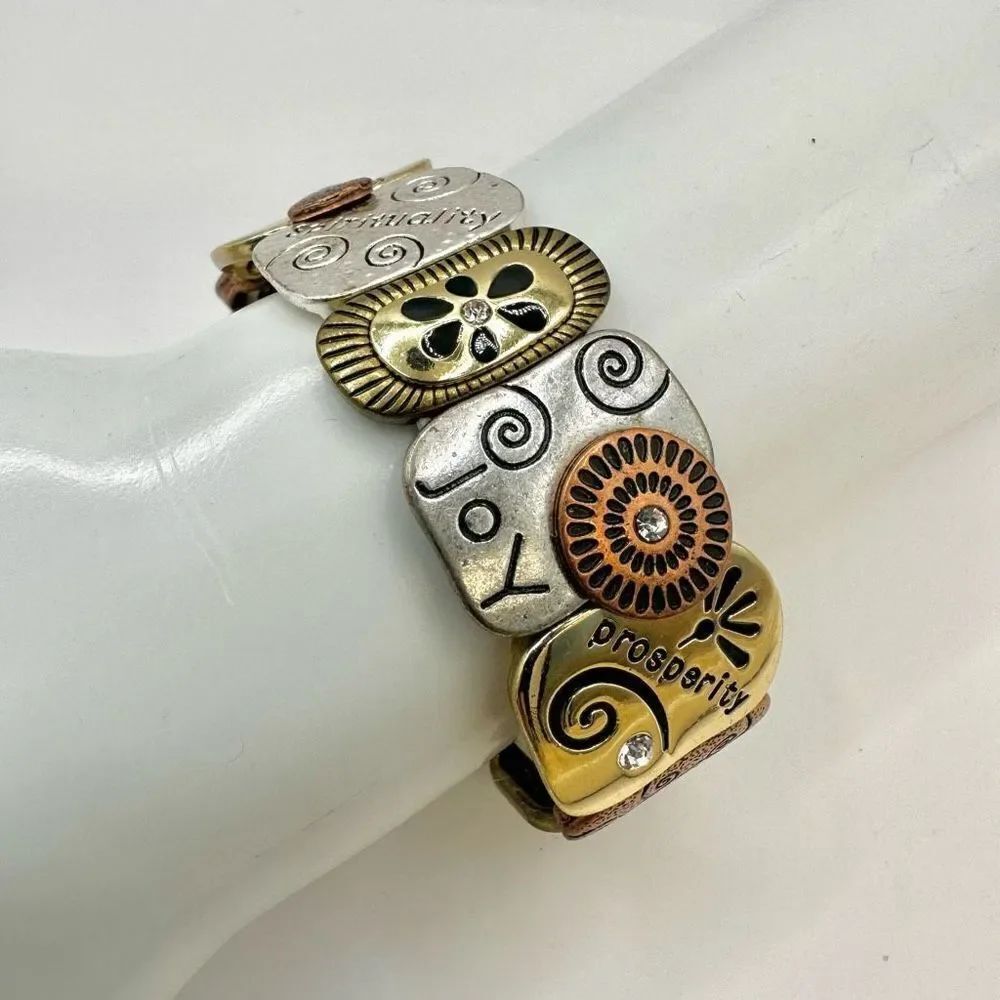 Tri tone serenity inspirational stretchy bracelet